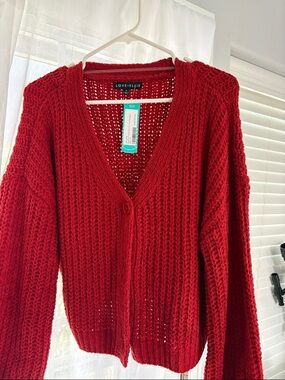 Cropped Red V-Neck Knit Cardigan love Ellie M